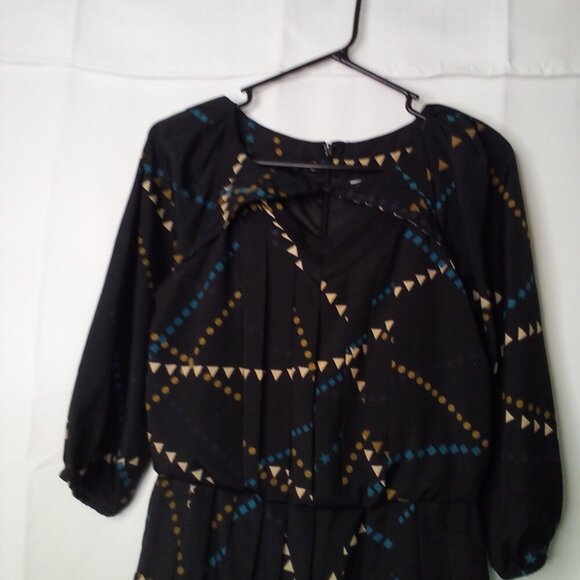 Jessica Simpson Dress Women 6 Half Sleeve Pleats Pattern Black Blue - Picture 4 of 16